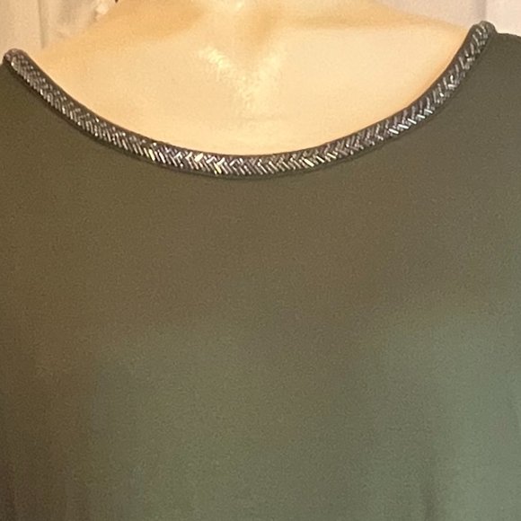 APT. 9 3/4 SLEEVE OLIVE SHIRT WITH EMBELISHED NECK LINE, NWT SIZE L - Picture 5 of 6